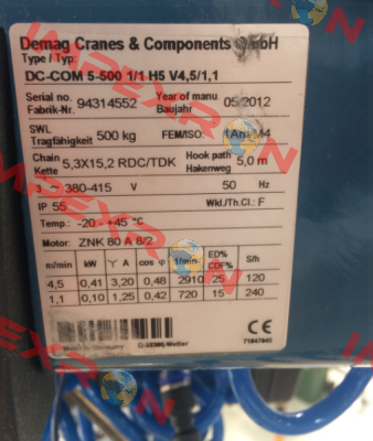 Hook for DC-COM 5-500 1/1 H5 V4,5/1/1  Demag