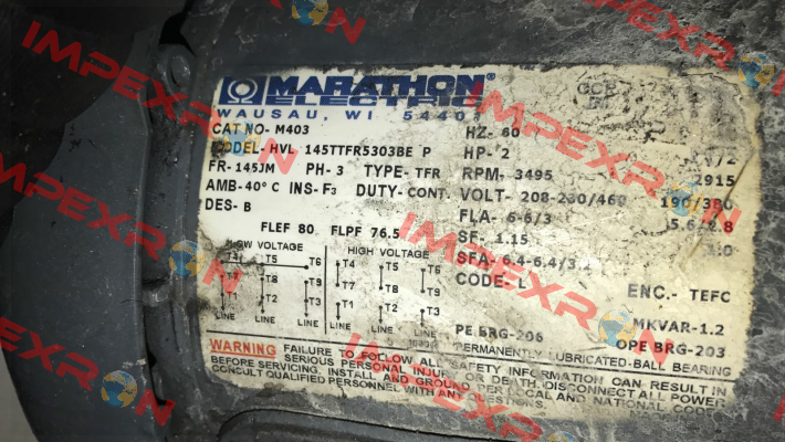 HVL 145TTFR5303BE P - obsolete , replaced by 145TTFR16013   Marathon (Regal)