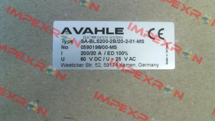 SA-BLS200-2B/20-2-01-MS (p/n 0590198/00-MS) Vahle