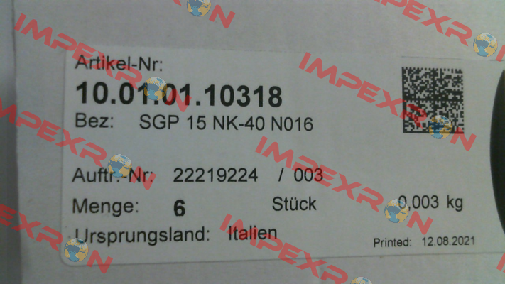 10.01.01.10318 / SGP 15 NK-40 N016 Schmalz